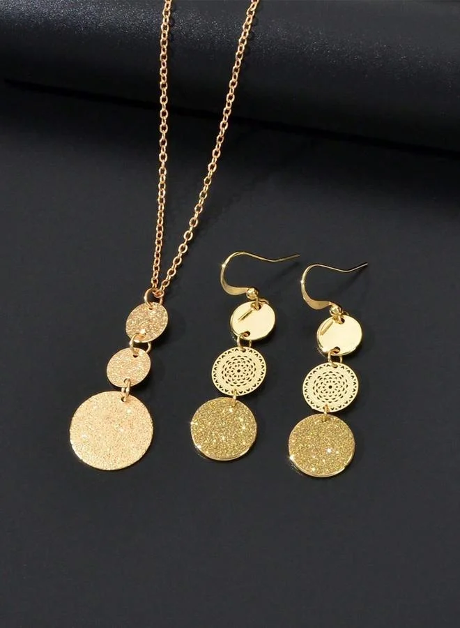 Take Two  Gold Tone Geometric Disc Necklace and Earrings Set for Women | Best Price UAE